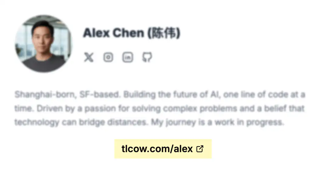 A user's profile page blurred with a clear shareable URL, representing their legacy.